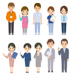 働く人々　介護士　ケアマネージャー　事務員　イラスト