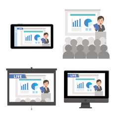 オンラインセミナー　動画配信　ビジネスマン　イラスト