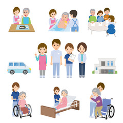 介護　グループホーム　イラスト　セット