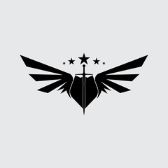 The winged sword with shield vector icon.