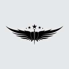 The winged sword with shield vector icon.