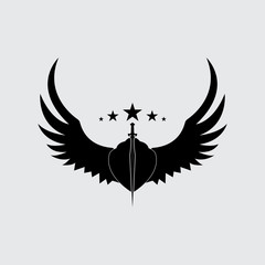 The winged sword with shield vector icon.