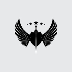 The winged sword with shield vector icon.