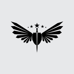 The winged sword with shield vector icon.