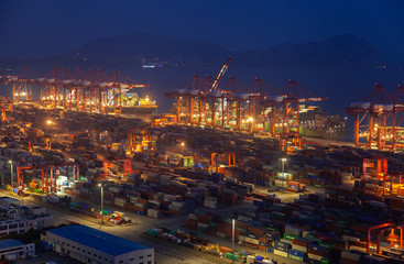 Fototapeta premium Night Yangshan Port of Shengsi at Chinese hills 