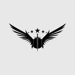 The winged sword with shield vector icon.