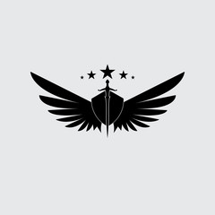 The winged sword with shield vector icon.