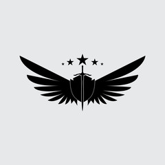 The winged sword with shield vector icon.