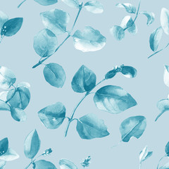 Watercolor seamless pattern of twigs with leaves. - 328343682
