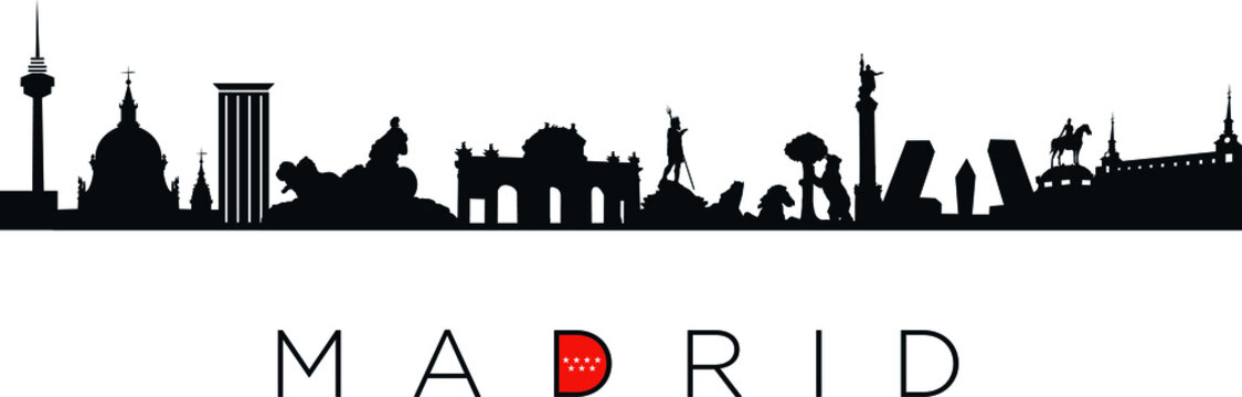 Skyline Edificios emblem&aacute;ticos de Madrid. Ilustraci&oacute;n vectorial