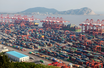 Shengsi Yangshan Port by Chinese hills in Shanghai 