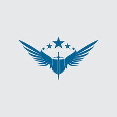 The winged sword with shield vector icon.