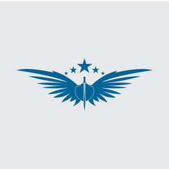 The winged sword with shield vector icon.