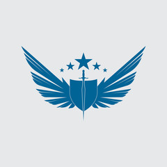 Fototapeta premium The winged sword with shield vector icon.
