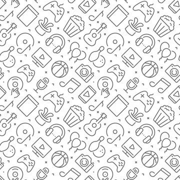 Entertainment related seamless pattern with outline icons