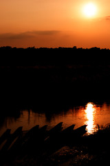 Obraz premium orange sunset in the jungle, dark tones made as a photo idea