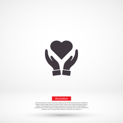 Heart in hand icon vector , lorem ipsum Flat design