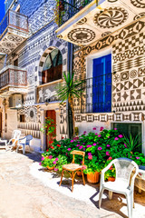 Fototapeta na wymiar Most beautiful villages of Greece - unique traditional Pyrgi in Chios island known as the 