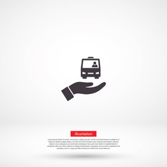 Bus in the hand icon , lorem ipsum Flat design