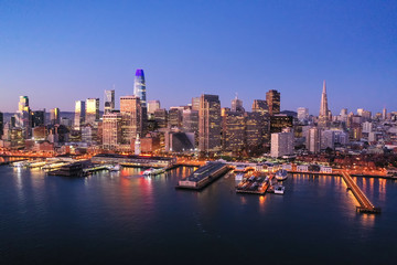 San Francisco downtown buildings skyline early morning dawn