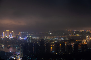 Buildings of Macau with Chinese advertisement 