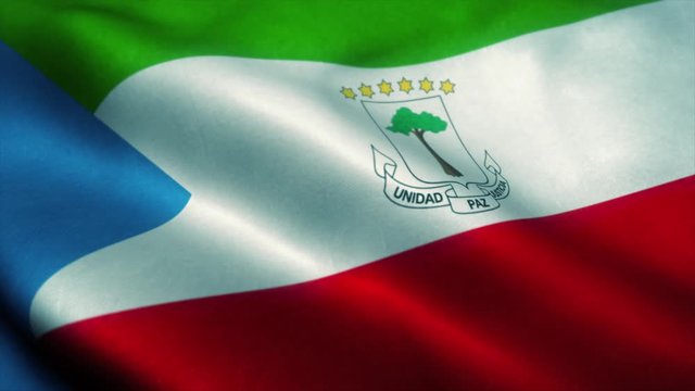 Equatorial Guinea flag waving in the wind. National flag of Equatorial Guinea. Sign of Equatorial Guinea seamless loop animation. 4K