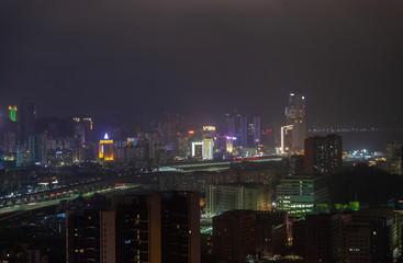 Fototapeta na wymiar Night Macao and Zhuhai on Portas do Cerco in China 