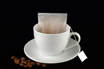 Dip Coffee in white cup with dark background
