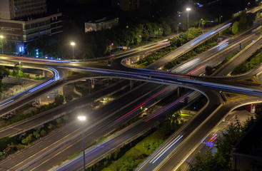 Fototapeta na wymiar Chengdu night highways and overpass roads in China 