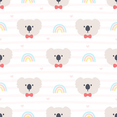 Cute koala and rainbow seamless pattern background