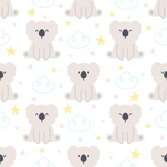 Fototapeta premium Cute koala and sky seamless pattern background