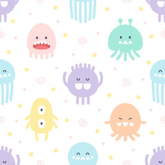 Cute monster seamless pattern background