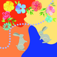 Poster, logo, cover, sticker Spring love flowers kisses rabbits