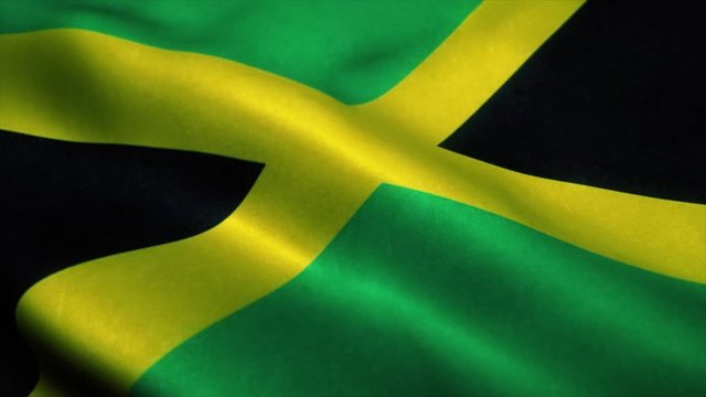 Jamaica flag waving in the wind. National flag of Jamaica. Sign of Jamaica seamless loop animation. 4K