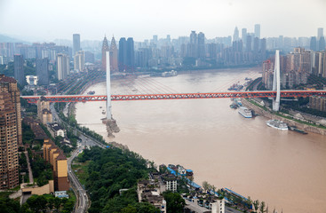 Fototapeta na wymiar Dongshuimen Bridge over Yangtze river at Chungking 