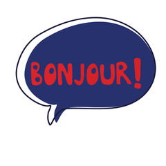 Bonjour in a trendy yellow bubble. Cartoon or comic bubble. Vector illustration © Sabina