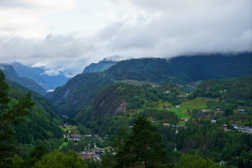 Fototapeta na wymiar beautiful norwegian landscape with fjord in Odda