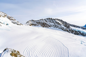 View of snow covered Swiss Alps in the winter from Jungfraujoch (Top of Europe), Grindelwald,...