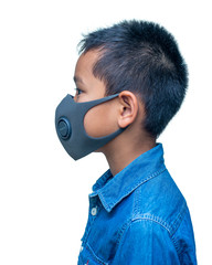 Asian boy wears a protective mask. (COVID-19)