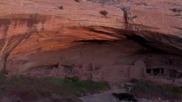 Aerial Ancestral Puebloan Dwellings Ruins in Utah Desert