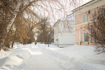 buildings on the street in winter