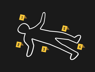 Crime scene with police tape flat icon. Vector
