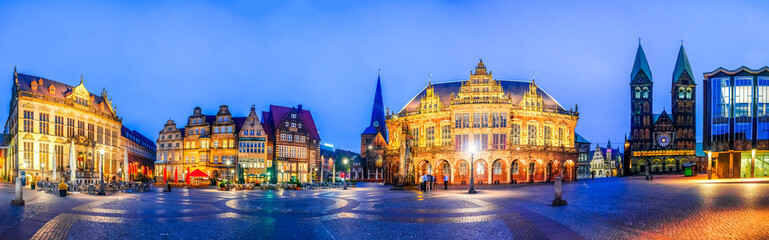Panorama, Marktplatz und Rathaus, Bremen, Deutschland  - obrazy, fototapety, plakaty