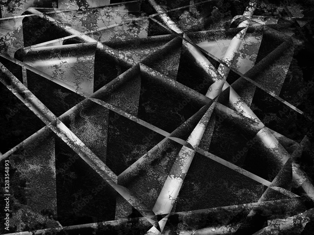 Aufkleber grungy derelict structural architecture abstract with corrosion in black and white