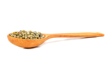 Green pepper peas in spoon