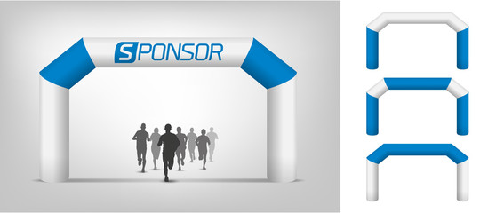 Illustration of inflatable arch with runner silhouettes for proportion. Mockup for design presentation.