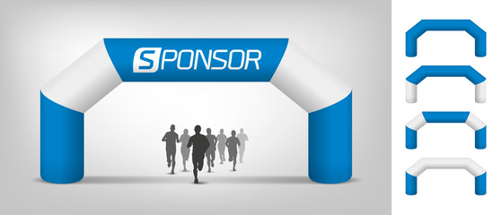 Illustration of inflatable arch with runner silhouettes for proportion. Mockup for design presentation.