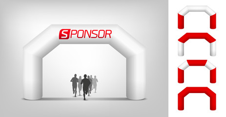 Illustration of inflatable arch with runner silhouettes for proportion. Mockup for design presentation.