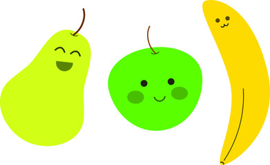 Vector illustration, cute fruits, healthy food.