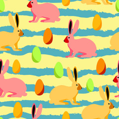 Rabbits, easter, eggs animal vector seamless pattern . Concept for wallpaper, wrapping paper, cards, textile 